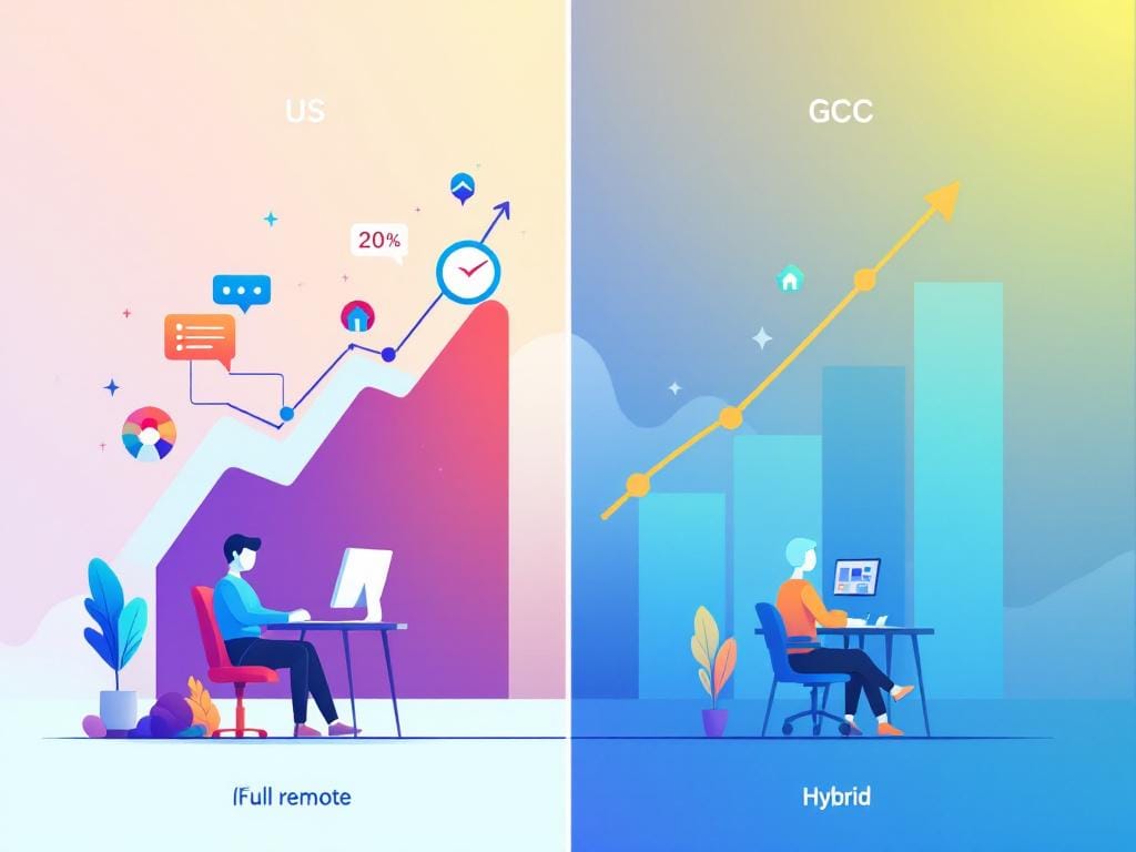 عمليات البحث عن “work from home” في دول الخليج مقارنة بالولايات المتحدة في 2025